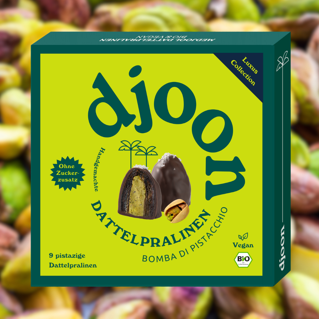 Bio-Dattelpralinen: Bomba di Pistacchio (Luxus Collection) Schachtel