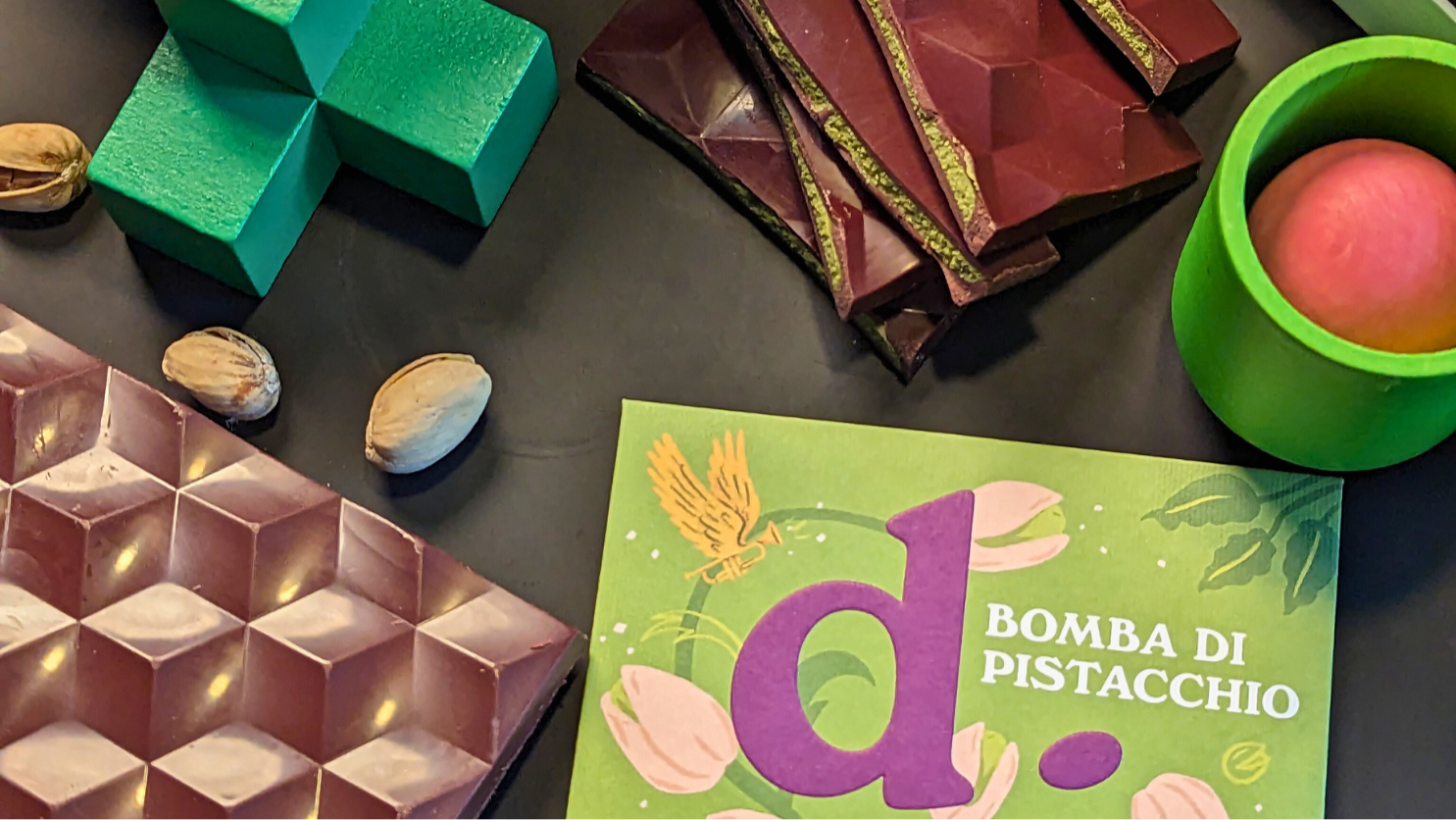 Dattelschokolade: Bomba di Pistacchio (Bio) - 12 Tafeln (Wiederverkäufer)