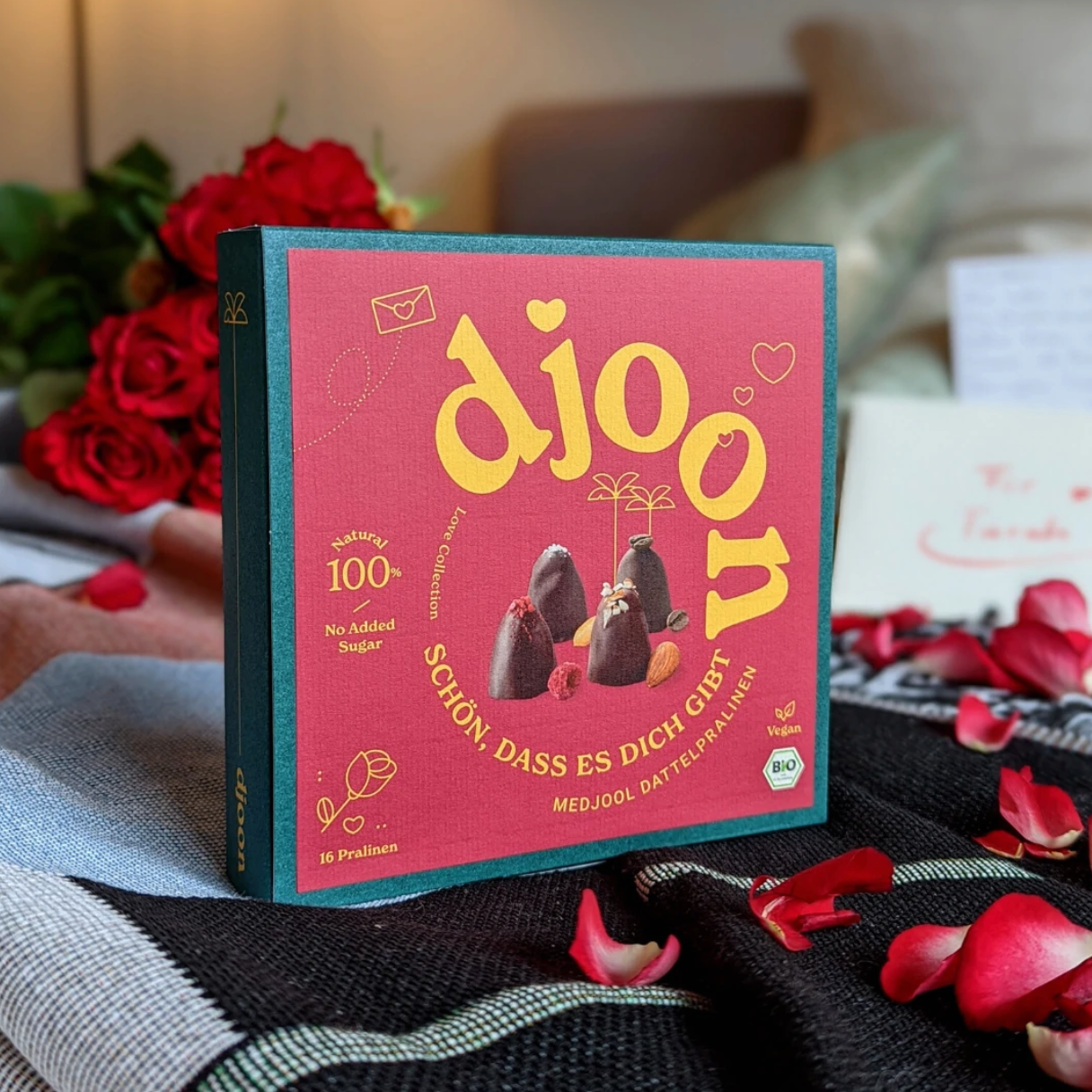 Pralinen als Geschenk für den Valentinstag.