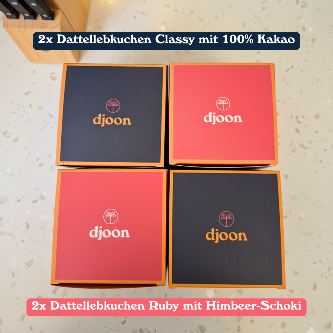 Dattellebkuchen Doppelpack – 2x2 Kakao und Himbeere (Bio)