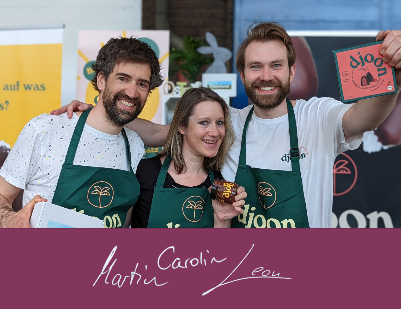 Die Gründer:innen von djoon stehen mit Qualität, Geschmack und Herz für jede Praline und jede Dattelkreation