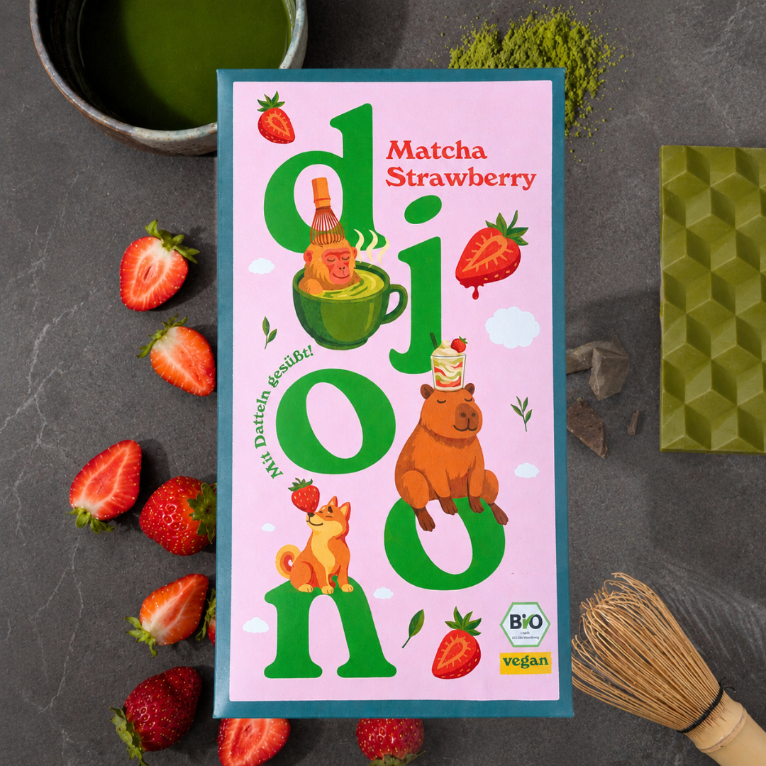 Dattelschokolade: Matcha Strawberry (Bio)