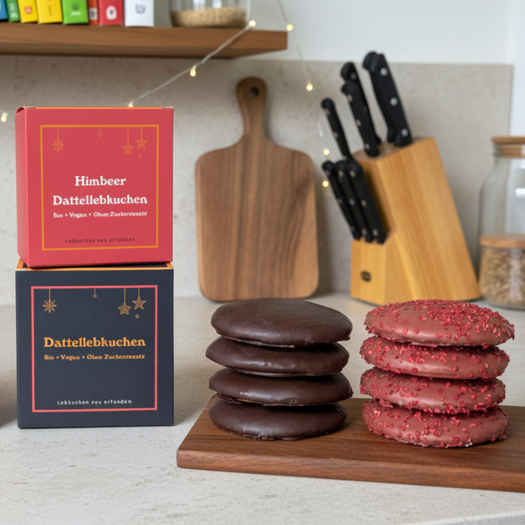 Dattellebkuchen Doppelpack – 2x2 Kakao und Himbeere (Bio)