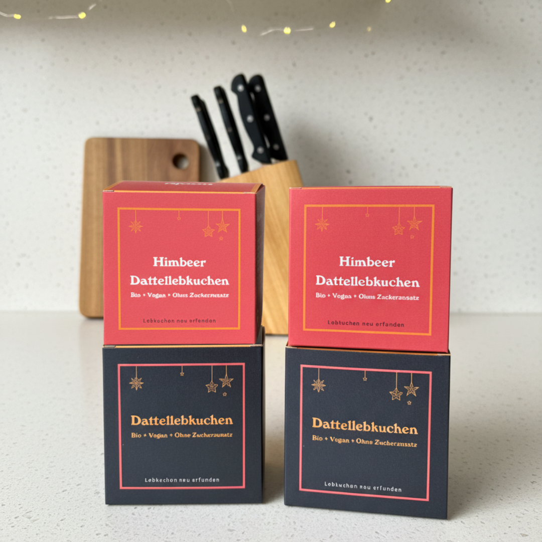 Dattellebkuchen Doppelpack – 2x2 Kakao und Himbeere (Bio)