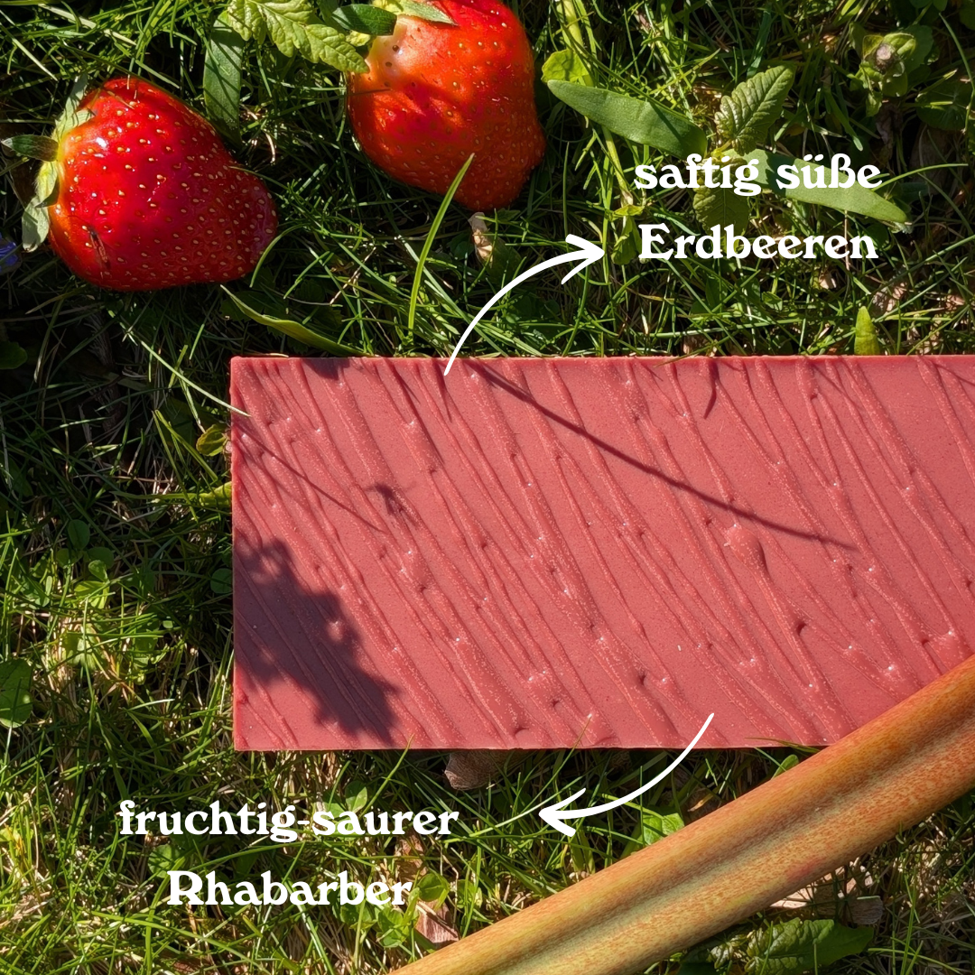 Schokolade des Monats: Erdbeer Rhabarber (Bio)
