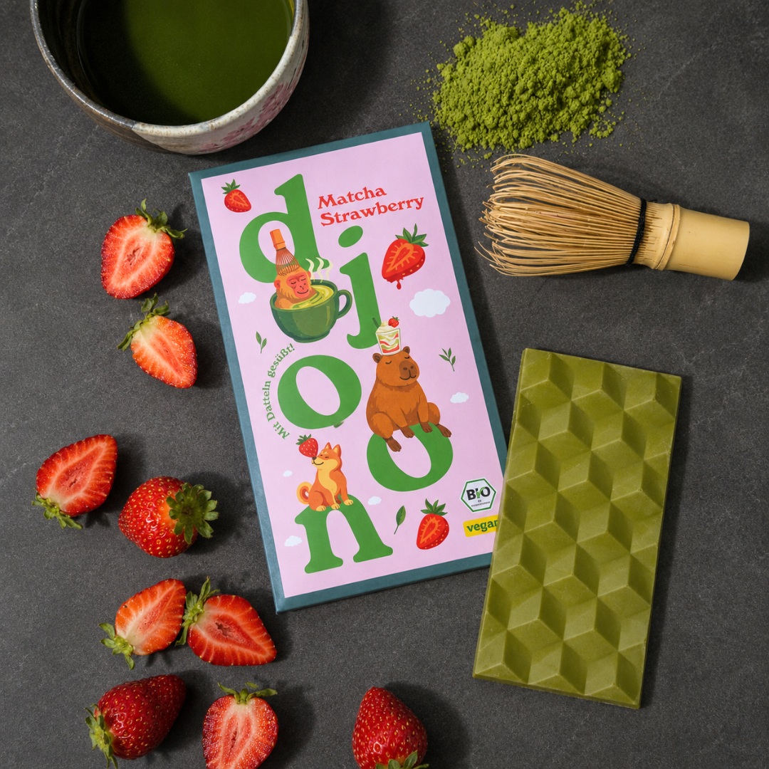 Dattelschokolade: Matcha Strawberry (Bio)
